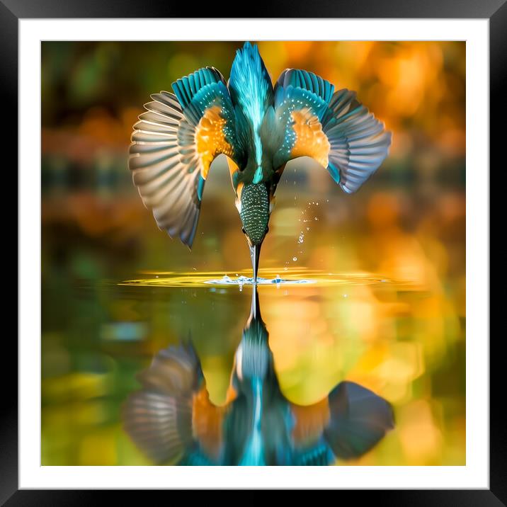 Kingfisher diving Framed Mounted Print by T2 