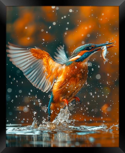 Kingfisher catches a Fish Framed Print by T2 