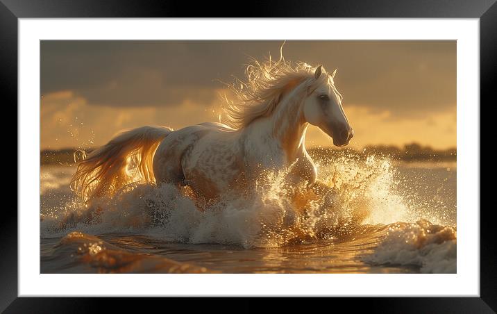 White Andalusian Horse Framed Mounted Print by T2 