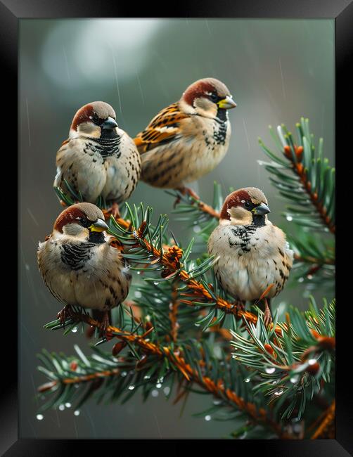 Sparrows in the Rain Framed Print by T2 