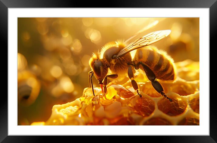 Bee on a Honeycomb Framed Mounted Print by T2 
