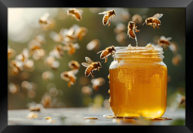 Jar of Honey made by Honey Bees Framed Print by T2 