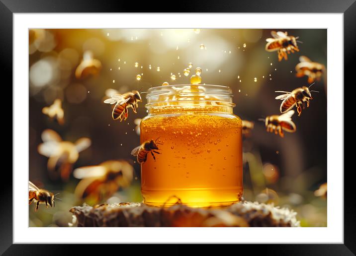 Jar of Honey made by Honey Bees Framed Mounted Print by T2 