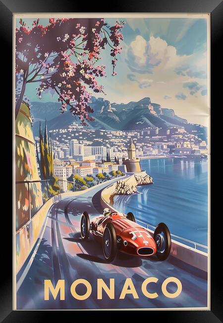 Vintage Monaco Grand Prix Travel Poster Framed Print by T2 