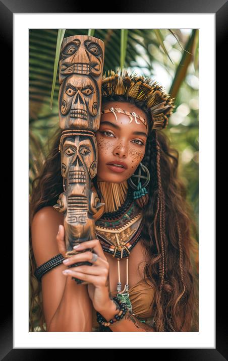 Amazon Jungle Tribe Woman Framed Mounted Print by T2 