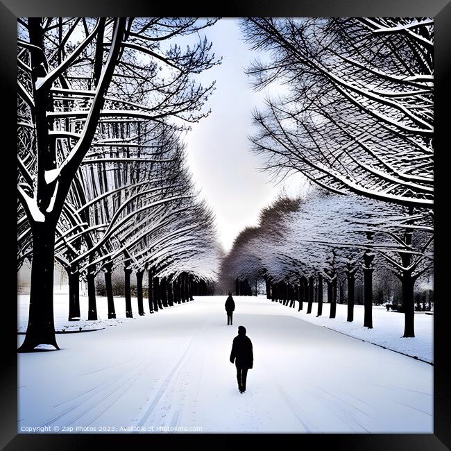 A snowy walk in the park Framed Print by Zap Photos