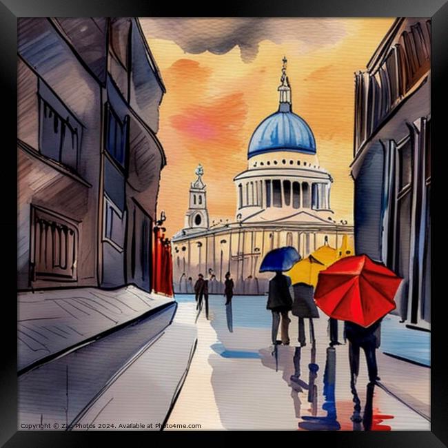 Rainy Night in London Town Framed Print by Zap Photos