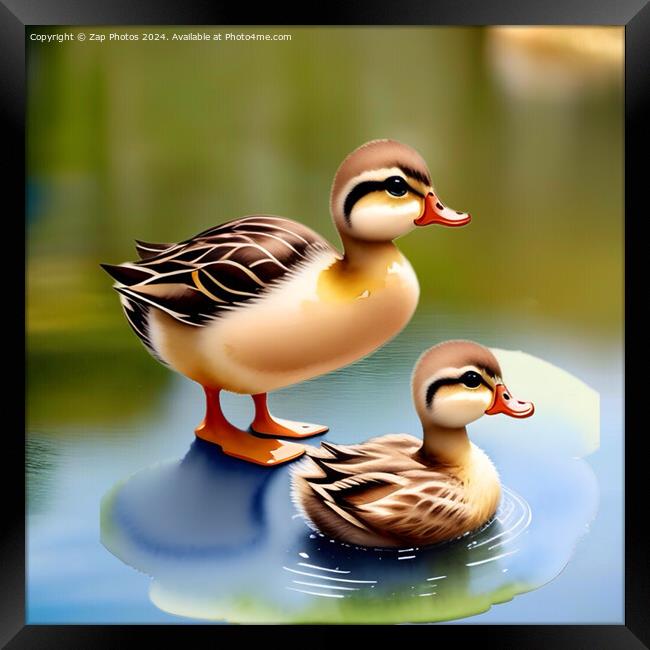 Two Little Ducklings. Framed Print by Zap Photos