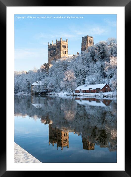 Winter view of Durham Cathedral reflected in the r Framed Mounted Print by Bryan Attewell