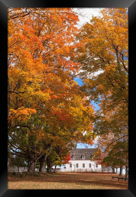 Shaker meeting house in Autumn Framed Print by Bryan Attewell