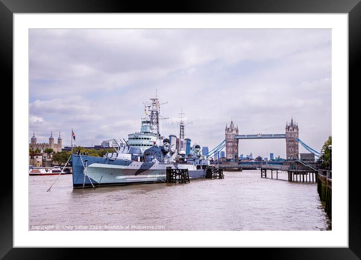 HMS Belfast at Tower Bridge Framed Mounted Print by Andy Salter
