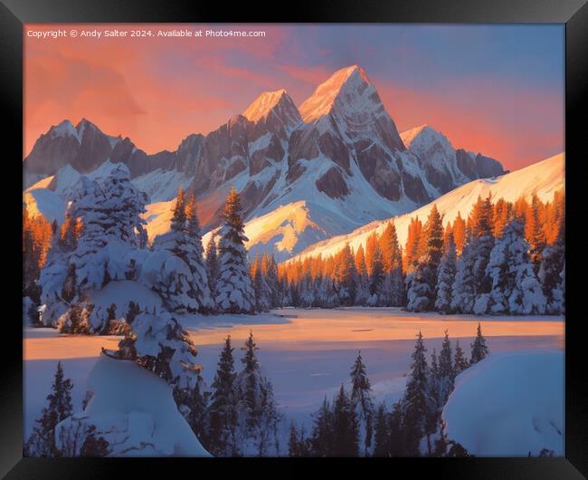 Snow Topped Peaks Framed Print by Andy Salter