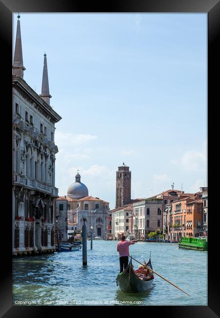 Venice view from the Grand Canal with a gondola Framed Print by Sean Tobin