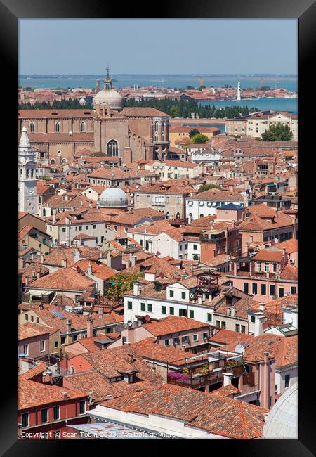 A view of Venice, Italy, from the rooftops Framed Print by Sean Tobin