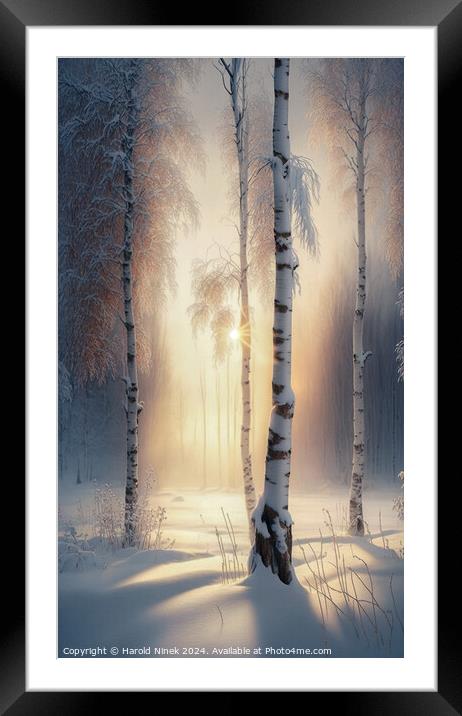 Winter Amidst the Silver Birches I Framed Mounted Print by Harold Ninek