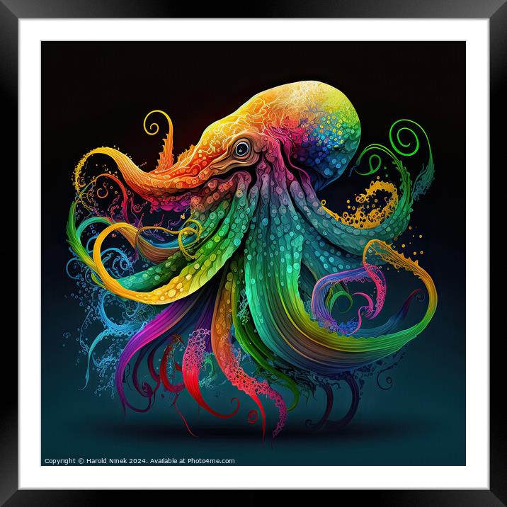 Psychedelic Octopus Framed Mounted Print by Harold Ninek