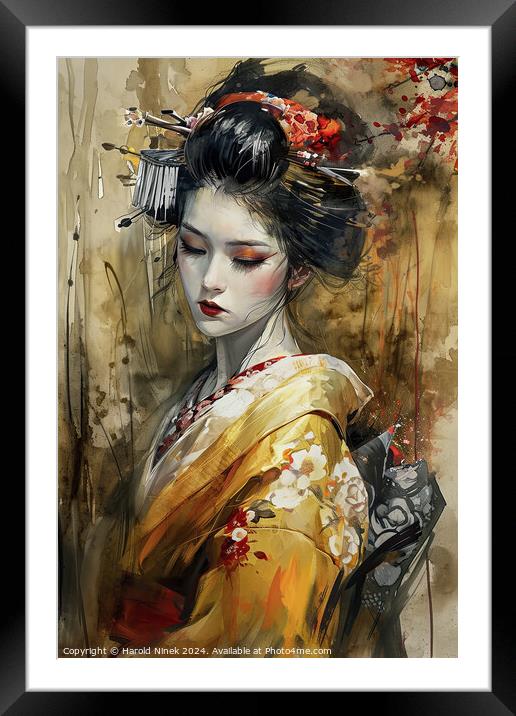 Geisha in Gold Framed Mounted Print by Harold Ninek