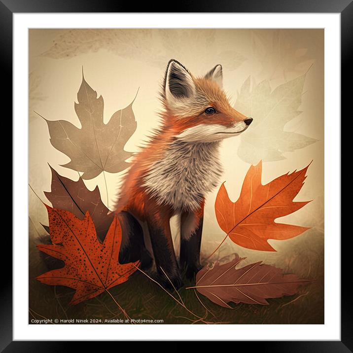 Autumn Fox Framed Mounted Print by Harold Ninek