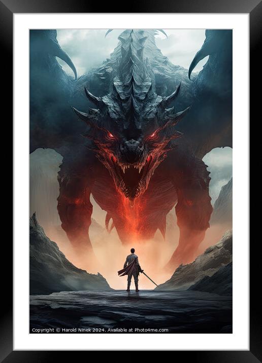 Dragon Slayer Framed Mounted Print by Harold Ninek