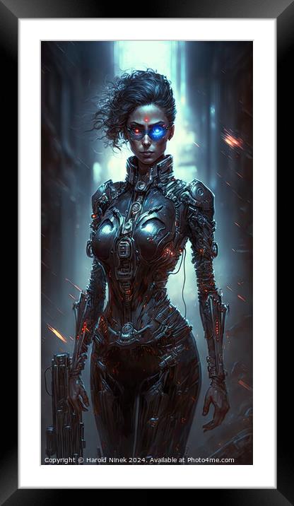 Nyx - Female Cyborg Assassin Framed Mounted Print by Harold Ninek