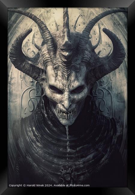 Horned Demon Framed Print by Harold Ninek