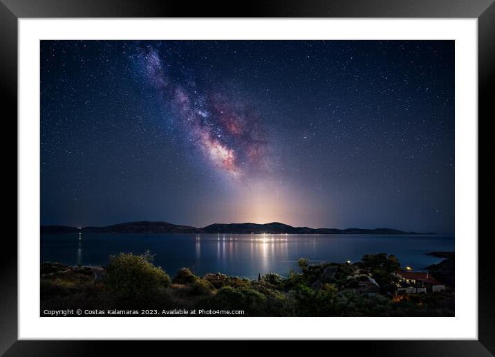 Milky Way over Hydra island Framed Mounted Print by Costas Kalamaras