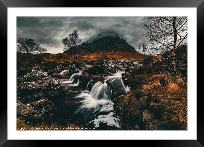 Buachaille etive mor waterfall  Framed Mounted Print by Mike McMahon