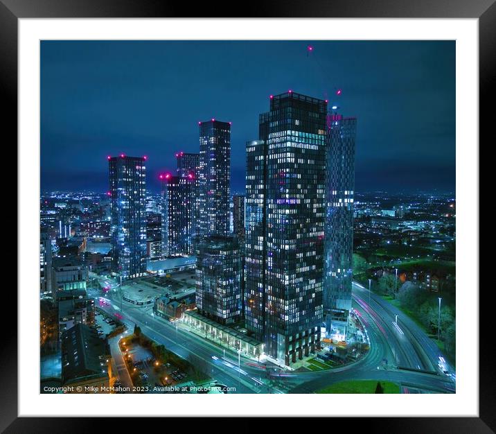 Manchester skyline , uk , Manchester aerial  Framed Mounted Print by Mike McMahon