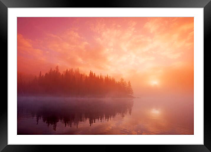 Sunrise Over Misty Lake  Framed Mounted Print by Dave Reede