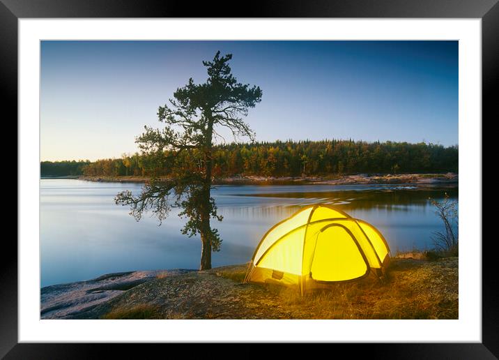 Camping Along River Framed Mounted Print by Dave Reede