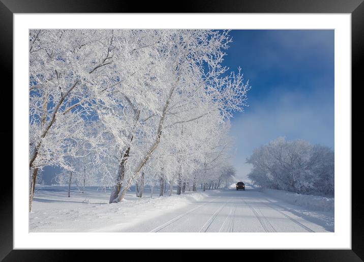  snow covered road Framed Mounted Print by Dave Reede