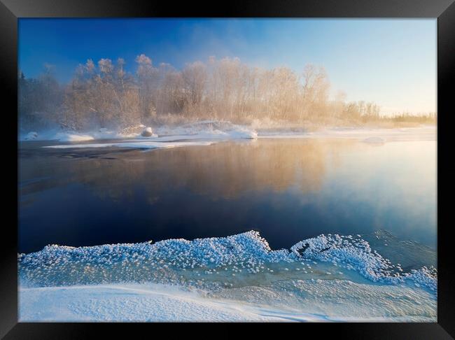 winter along the Whiteshell River Framed Print by Dave Reede