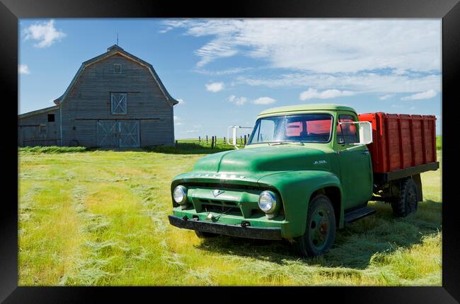 old barn and farm truck Framed Print by Dave Reede