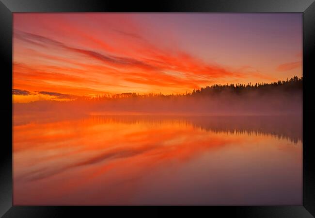 Sunrise Over Northern lake Framed Print by Dave Reede
