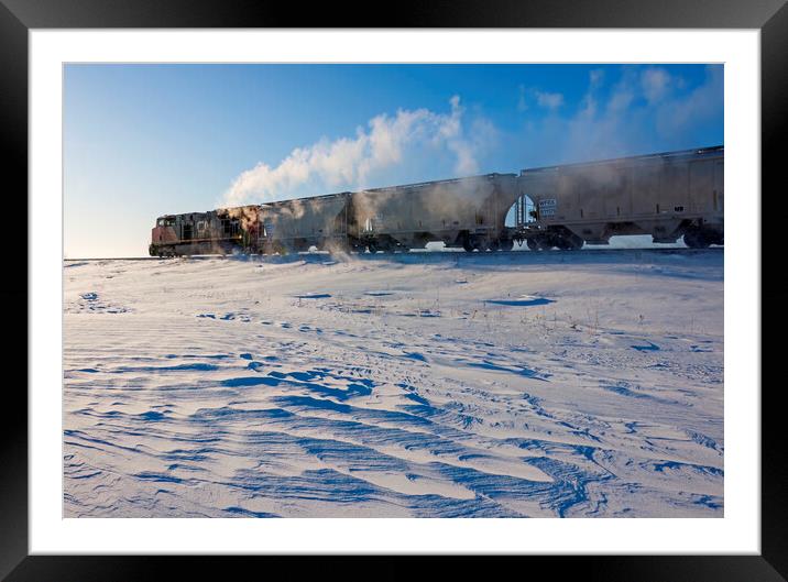 train crossing the prairies in winter Framed Mounted Print by Dave Reede