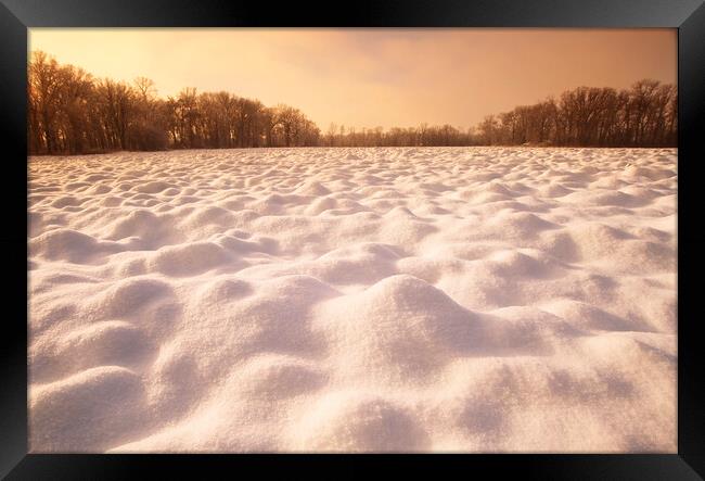 Snow Patterns on Plowed Farmland Framed Print by Dave Reede