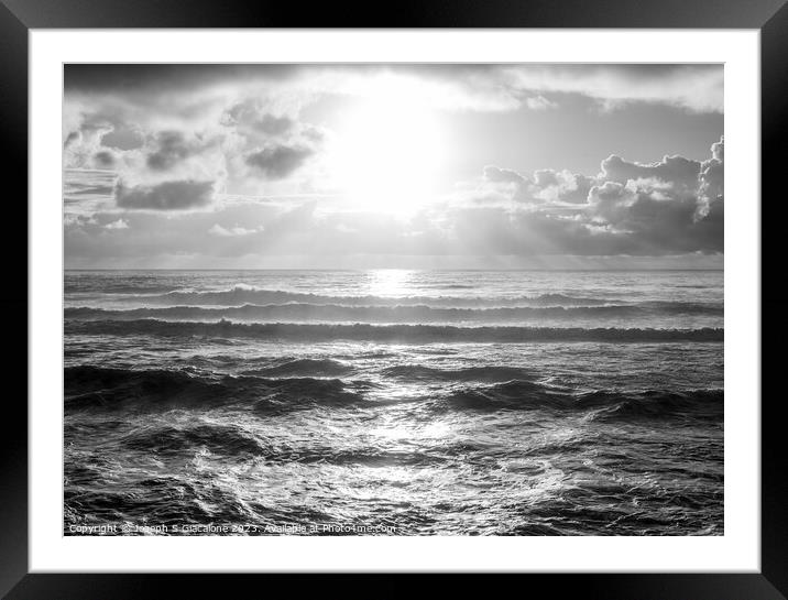 Surf and Sunbeams Monochrome Framed Mounted Print by Joseph S Giacalone