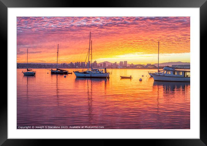 San Diego Harbor - Pink and Orange Sunrise Framed Mounted Print by Joseph S Giacalone