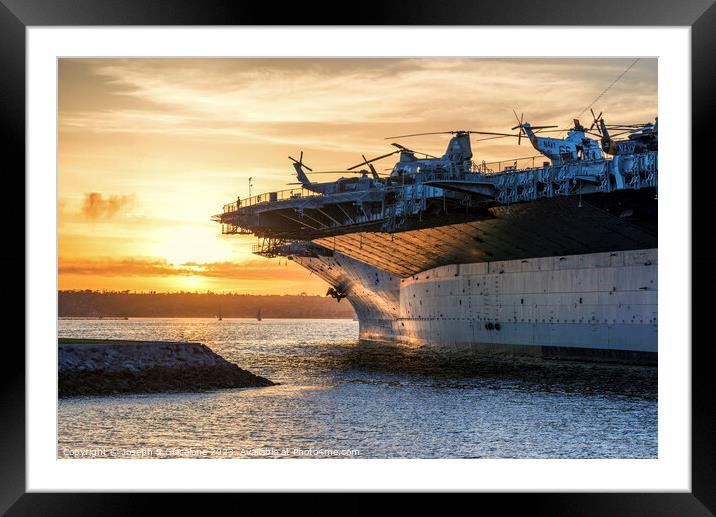 USS Midway Sunset Framed Mounted Print by Joseph S Giacalone