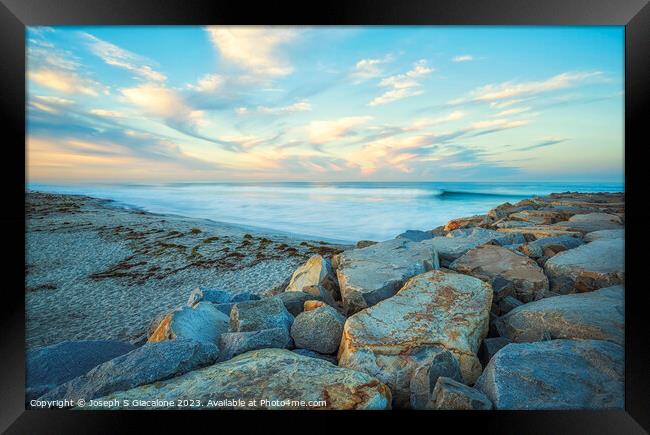 Intersection of Beach and Jetty - Carlsbad, California Framed Print by Joseph S Giacalone