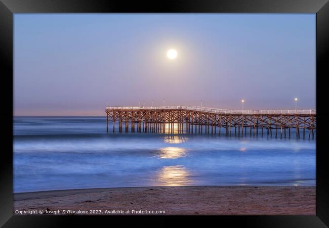 Moonlight Shines On Crystal Pier Framed Print by Joseph S Giacalone