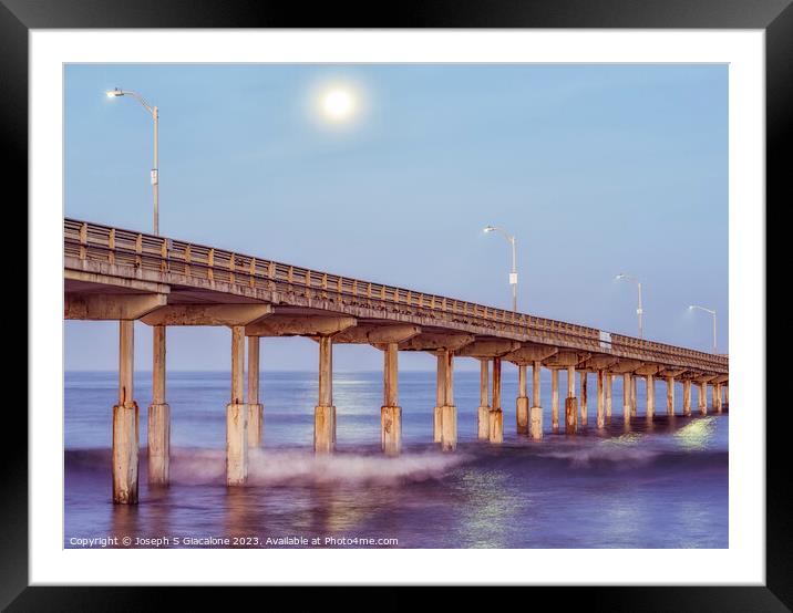 Moon Going Down - Ocean Beach Pier Framed Mounted Print by Joseph S Giacalone