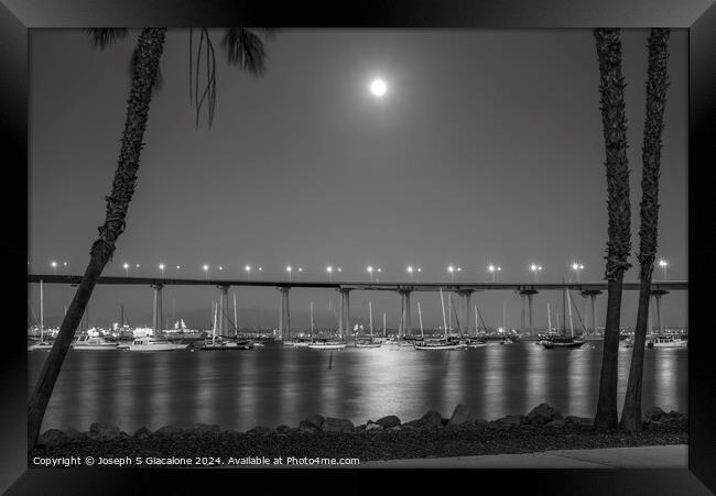 Coronado Moonlight Night Monochrome Framed Print by Joseph S Giacalone