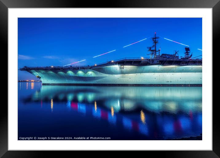 USS Midway Lights Framed Mounted Print by Joseph S Giacalone