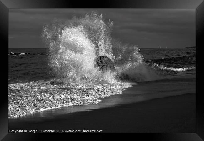 Wave Meets Rock Monochrome #2 Framed Print by Joseph S Giacalone
