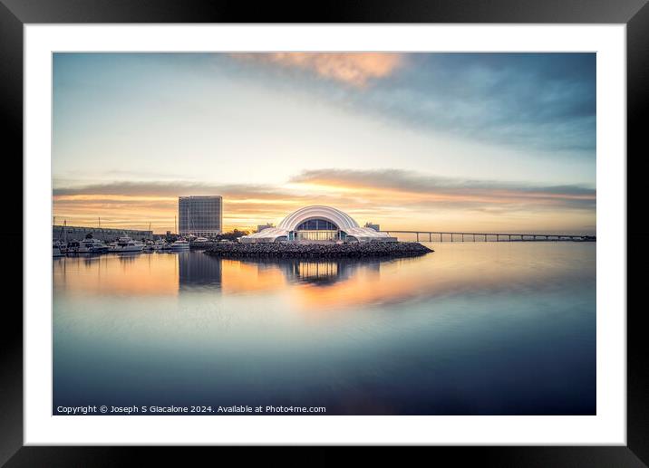 Rady Shell At Sunrise - San Diego Harbor Framed Mounted Print by Joseph S Giacalone