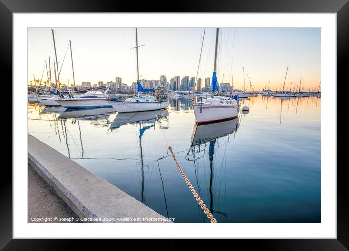 San Diego Harbor - Calm Sunrise Framed Mounted Print by Joseph S Giacalone