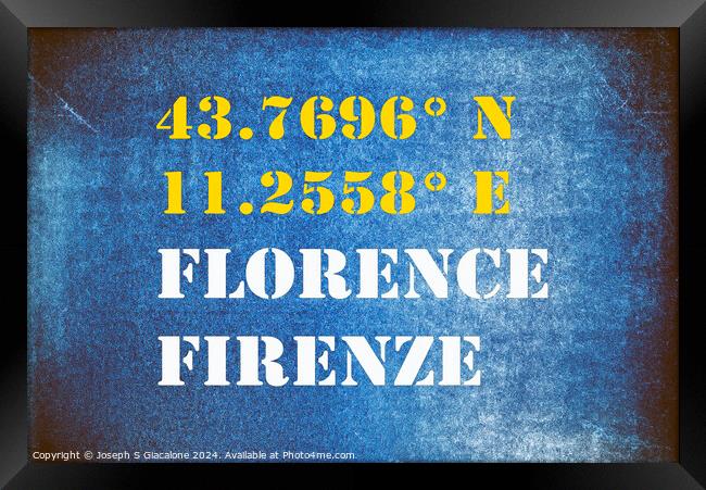 GPS Florence Italy Framed Print by Joseph S Giacalone