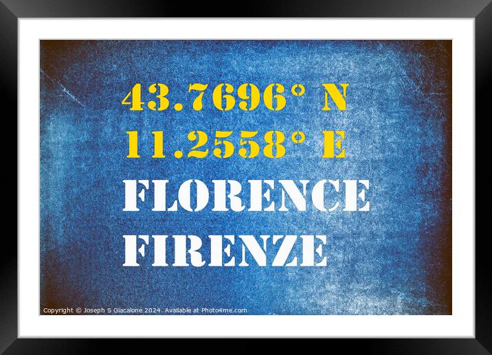 GPS Florence Italy Framed Mounted Print by Joseph S Giacalone