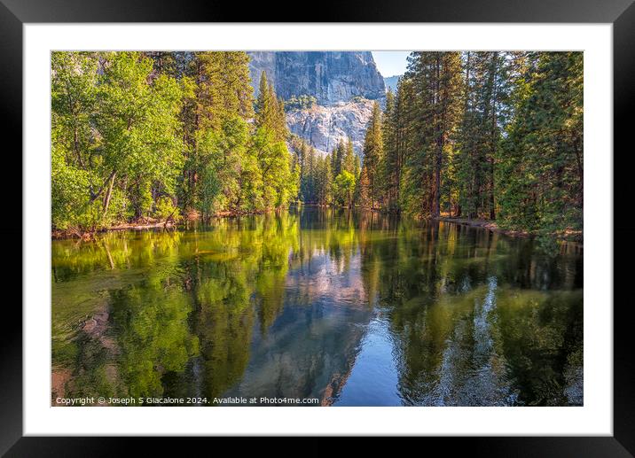 A Merced River Calm - Yosemite Valley Framed Mounted Print by Joseph S Giacalone